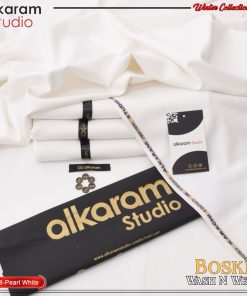 Al-Karam Men’s Unstitched Pearl White Wash & Wear Fabric for Men in Pakistan