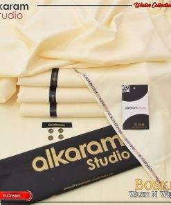 Al-Karam Men’s Unstitched Cream Wash & Wear Fabric for Men in Pakistan
