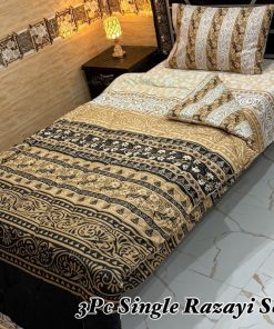 Single Size Printed 3 Pcs Vicky Razai Set with soft mix cotton quilt, bedsheet, and pillow cover in colorful prints for single bed.