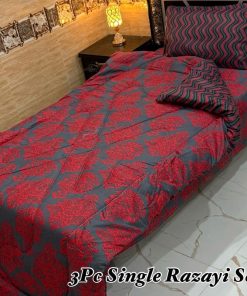 Comfortable Single Bed Printed Razai Set with 3 pieces: soft quilt, matching cotton bedsheet, and pillow cover for everyday use.