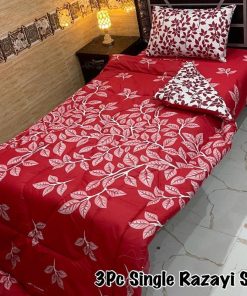 Colorful Single Bed Razai Set with 3 pieces including warm quilt, soft cotton bedsheet, and printed pillow cover for cozy sleep.