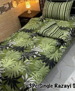 Stylish Single Size Printed Razai Set featuring mix cotton fabric, warm quilt, matching bedsheet, and pillow cover for everyday comfort.