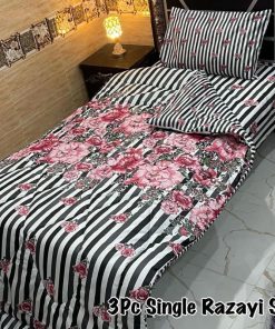 Premium Single Size Vicky Razai Set with 3 pieces including warm cotton quilt, printed bedsheet, and pillow cover for stylish bedroom décor.