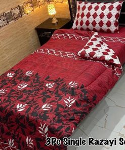 Cozy and affordable Single Size 3 Pcs Vicky Razai Set with soft cotton quilt, matching bedsheet, and printed pillow cover for hostels or guest rooms.
