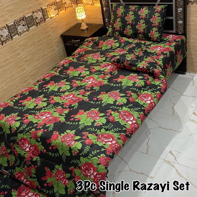 Comfortable Single Size Vicky Razai Set with soft 500 GSM quilt, breathable bedsheet, and colorful pillow cover for single beds.