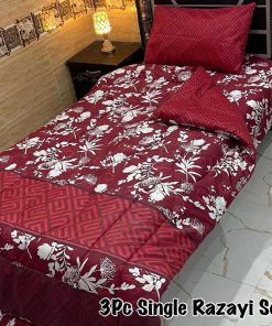 Soft and durable Single Bed 3 Pcs Vicky Razai Set with cozy 500 GSM quilt, breathable bedsheet, and printed pillow cover.