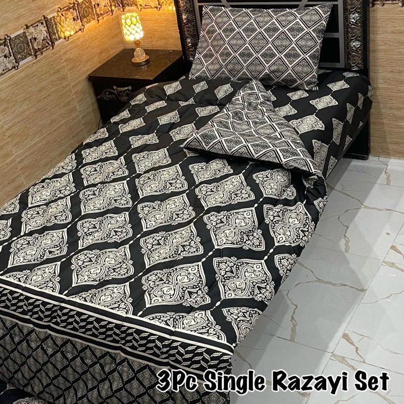 Soft and lightweight Single Size Printed Razai Set with warm 500 GSM quilt, breathable bedsheet, and matching pillow cover.