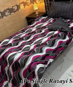 Comfortable Single Size Vicky Razai Set with printed quilt, breathable cotton bedsheet, and pillow cover for stylish and cozy sleep.
