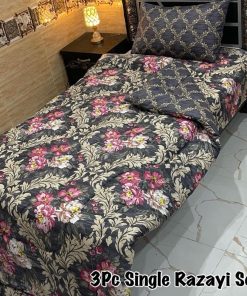 Colorful and comfortable Single Size Vicky Razai Set with lightweight quilt, soft cotton bedsheet, and matching pillow cover for guest rooms.
