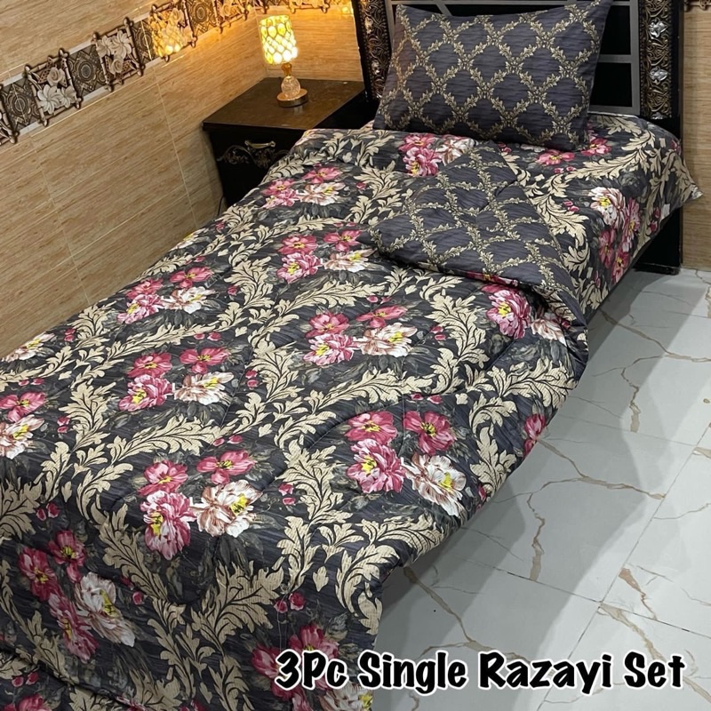 Colorful and comfortable Single Size Vicky Razai Set with lightweight quilt, soft cotton bedsheet, and matching pillow cover for guest rooms.