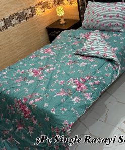 Soft and warm Single Size Vicky Razai Set featuring lightweight 500 GSM quilt, breathable bedsheet, and pillow cover for daily use.