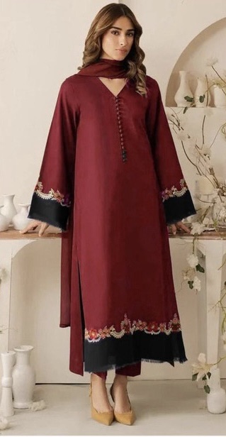 QASWA QS‑654 three piece winter premium dhanak embroidered suit