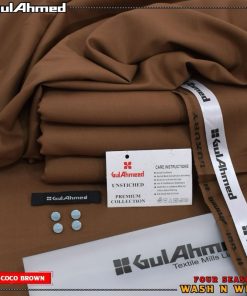 Gul Ahmad GW-14 Coco Brown Wash and Wear Fabric for Men – Premium Unstitched Suit