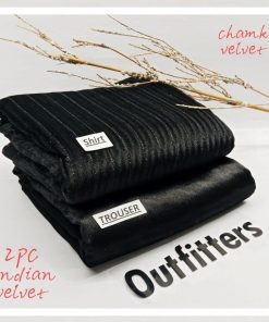Ladies winter velvet chamki printed 2PC suit black color