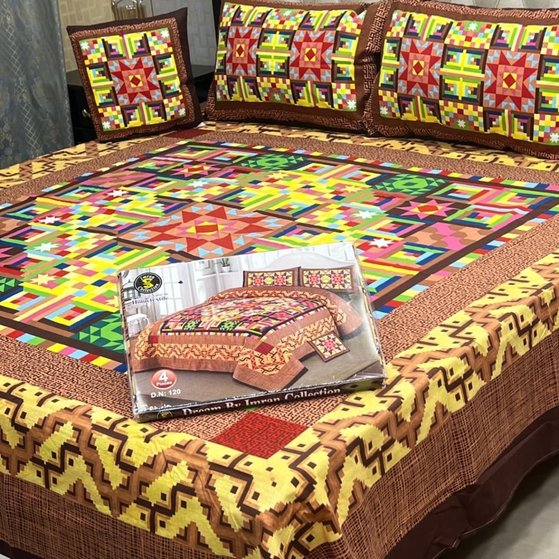 3D Panel Crystal Cotton Bedsheet Set 29 King Size Bedding