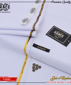Grace winter wash and wear men unstitched suit white color 4 meter