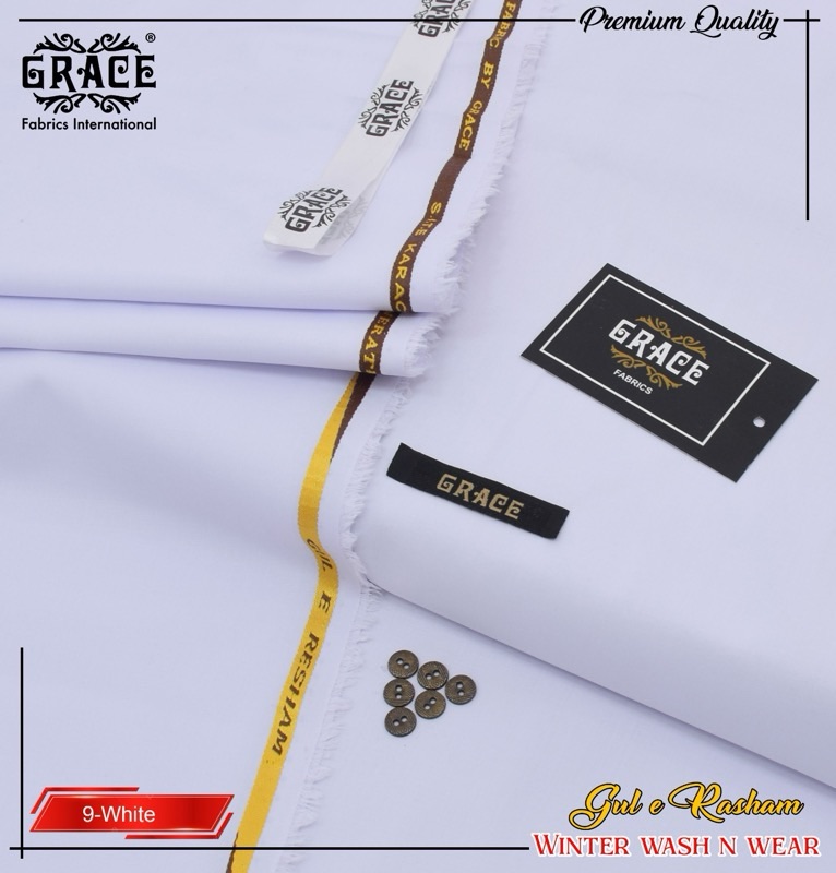 Grace winter wash and wear men unstitched suit white color 4 meter
