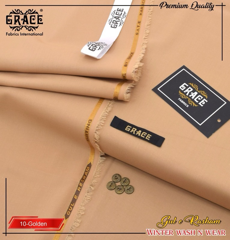 Grace winter wash and wear men unstitched suit golden color 4 meter