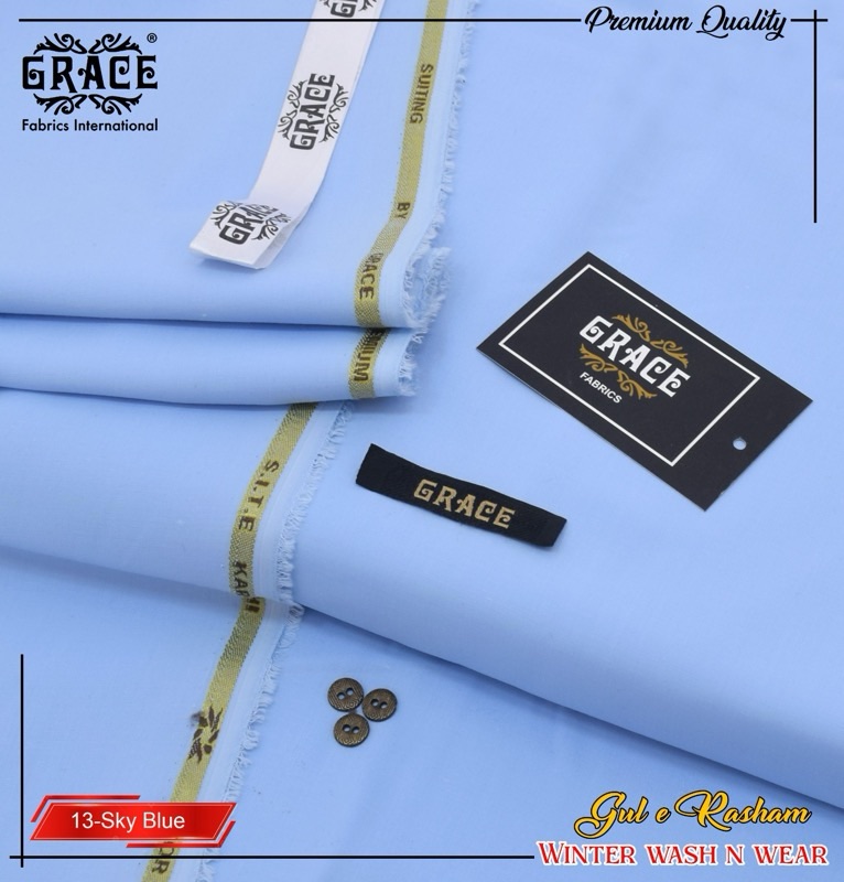 Grace winter wash and wear men unstitched suit sky color 4 meter
