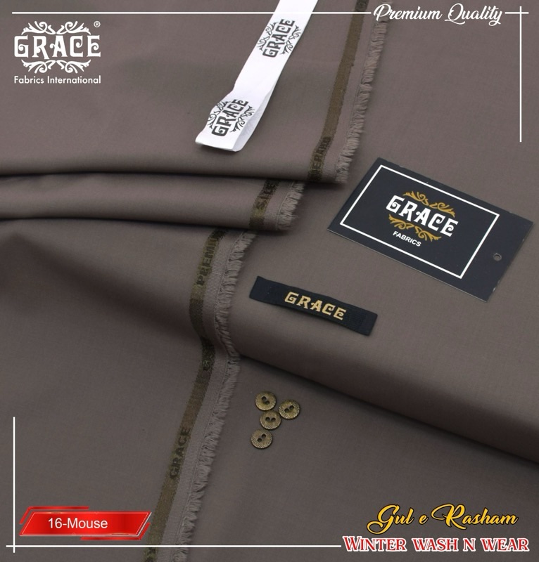 Grace winter wash and wear men unstitched suit mouse color 4 meter