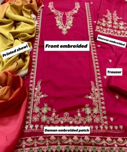 The Omal by Komal OM-657 Dhanak Embroidered Luxury Suit represents true winter elegance. This 3 Piece Unstitched Winter Suit is crafted from high-quality Dhanak fabric, known for its warmth, durability, softness, and winter-friendly texture. Designed for women who love rich embroidery and premium detailing, this suit is one of the most demanding designs in the Omal Winter Collection.