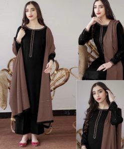 Aisling -658 Dhanak embroidered winter suit for ladies with heavy neck patch and embroidered sleeves