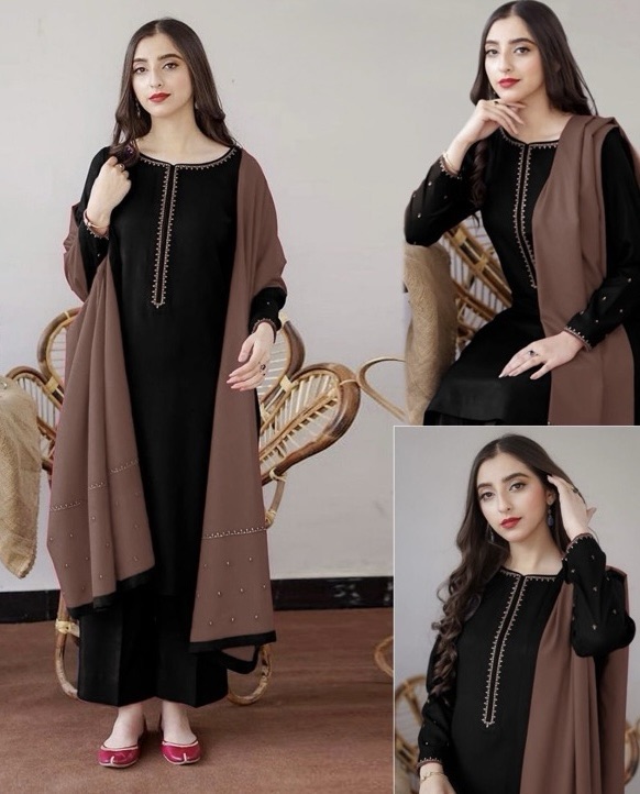 Aisling -658 Dhanak embroidered winter suit for ladies with heavy neck patch and embroidered sleeves