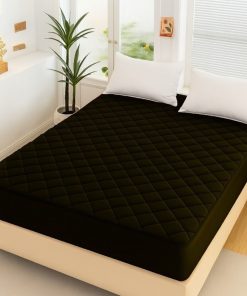 Black Fancy Quilted Waterproof Mattress Fitted Bedsheet King Size