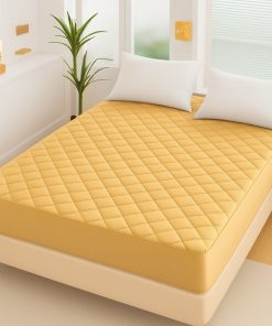 Yellow Fancy Quilted Waterproof Mattress Fitted Bedsheet King Size