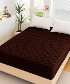 Dark Brown Fancy Quilted Waterproof Mattress Fitted Bedsheet King Size