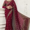 Maria B saree wedding collection MB-612 heavy embroidered net saree with silk pallu