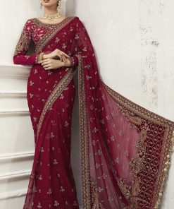 Maria B saree wedding collection MB-612 heavy embroidered net saree with silk pallu