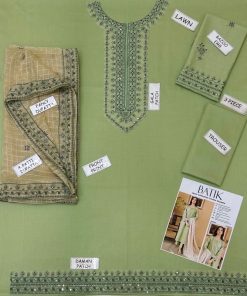 The base fabric of Batik 1A-04 is lawn 90/88, a trusted choice for summer collections due to its airy feel and soft texture. Lawn allows the skin to breathe while maintaining a polished and elegant appearance.