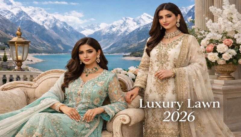 Luxury Lawn 2026 Pakistani ladies lawn luxury suits with embroidery fashion collection