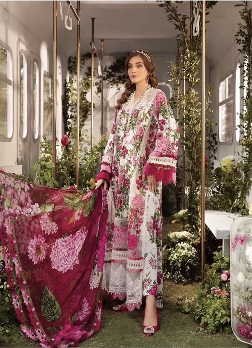 MARIA.B MB-633 Lawn & Chiffon 3 Piece Suit with Embroidered Neck Patch