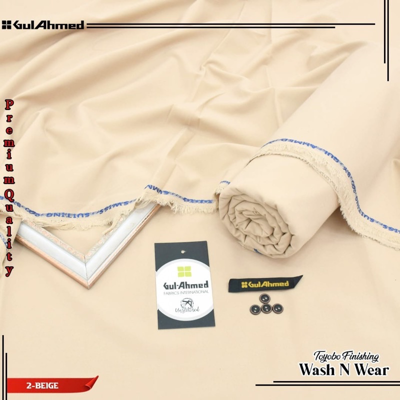 Gul Ahmed summer men unstitched beige color wash and wear fabric