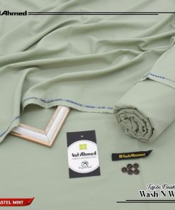 Gul Ahmed summer men unstitched pastel mint color wash and wear fabric