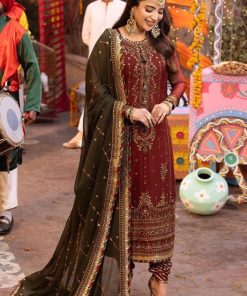 Asim Jofa AZ-628 heavy sequence embroidered 3 piece chiffon suit with malai trouser