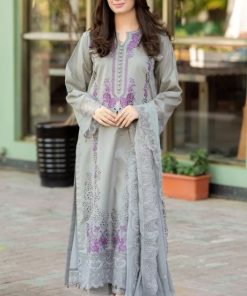 Mushq 1A-06 luxury lawn heavy chikankari embroidered 3 piece suit with Bamber chiffon dupatta