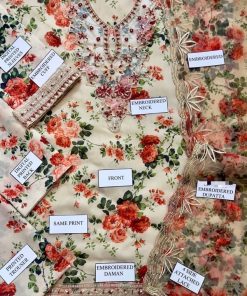 The shirt and trouser are crafted from premium Swiss lawn, a fabric highly valued for its soft texture, breathable nature, and lightweight feel. Swiss lawn is an excellent choice for warm weather, allowing airflow while maintaining a polished and graceful appearance.