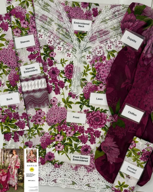 The MARIA.B MB-633 Lawn & Chiffon 3 Piece Suit by Al Nisa Embroidery Collection is a perfect choice