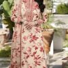 Aneelas IA-27 Skin Red 9mm luxury lawn chiffon 3 piece suit with embroidered neckline and chiffon dupatta