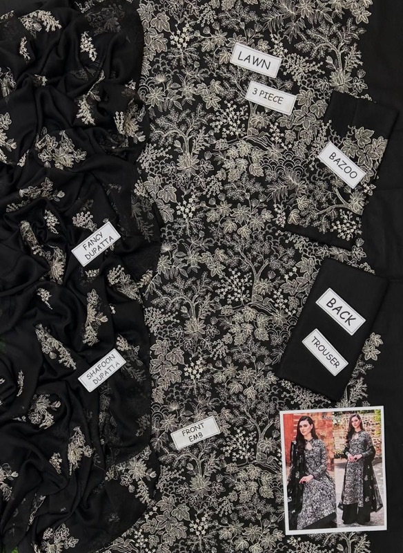 This suit is crafted with Lawn 90/70 fabric, offering a soft texture, airy feel, and comfortable wear during warm weather. The fabric drapes beautifully while maintaining durability and color quality.