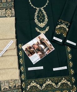 The lawn shirt front features heavy embroidery, adding richness and luxury to the overall outfit. The detailed embroidery reflects fine craftsmanship and elevates the suit for festive and formal occasions.