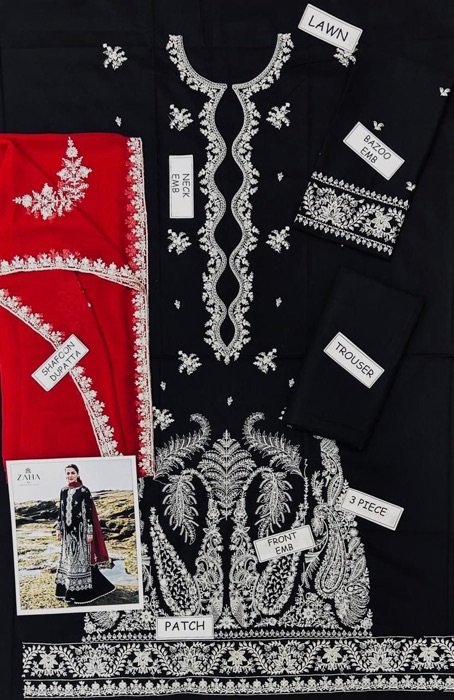 The neck features heavy embroidery, creating a striking focal point. The front is heavily embroidered, adding richness and festive elegance that defines a premium designer outfit.