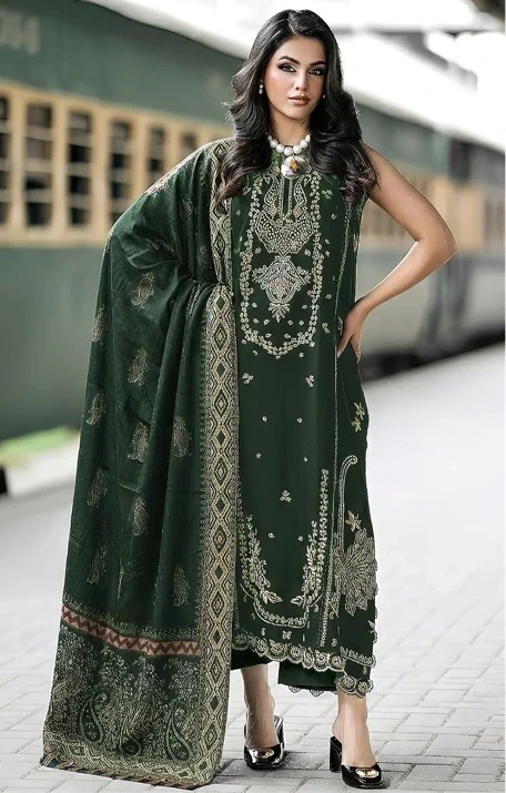 IZEL IA-107 blue lawn heavy embroidered ladies suit