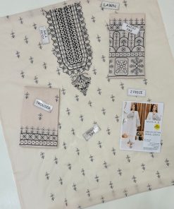 The highlight of Maria.B -74 is its heavy embroidered work, carefully placed to enhance the overall elegance of the suit. Each embroidered section adds charm and sophistication, making it a standout piece in the Eid collection.