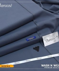 Bareeze men silver blue wash and wear unstitched suit