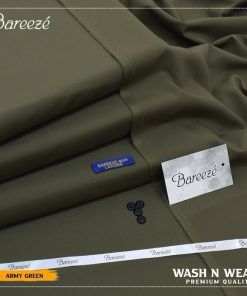 Bareeze men army green wash and wear unstitched suit
