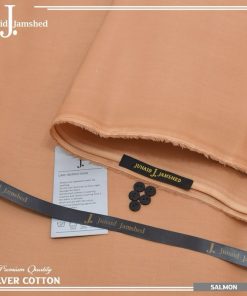 J. Men Salmon Hard Cotton Unstitched Suit with branded packing
